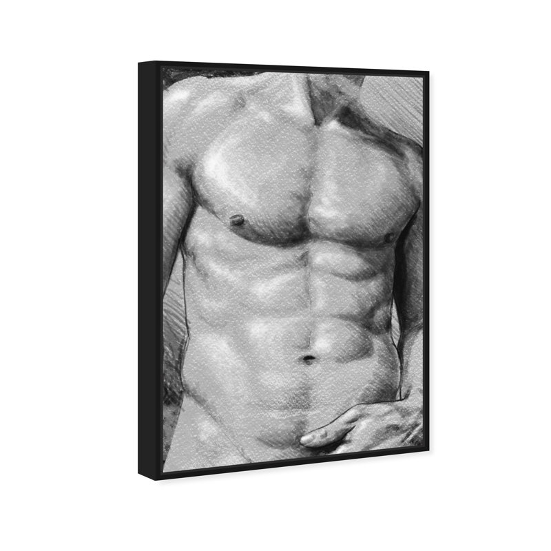 Torse mâle en gris - impression, H 55 po x l 37 po x P 1,75 po, Cadre en bois noir