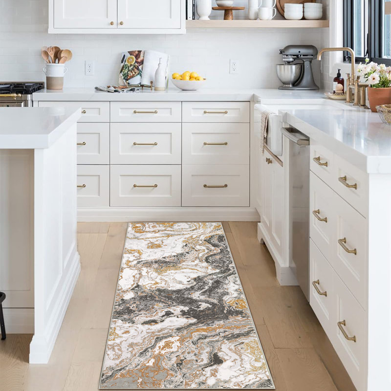 2'x6' Washable Abstract Marble Rug, Non-Slip Foldable Indoor Carpet for Hallway Entryway, Gray, Runner 2' x 6', Gray