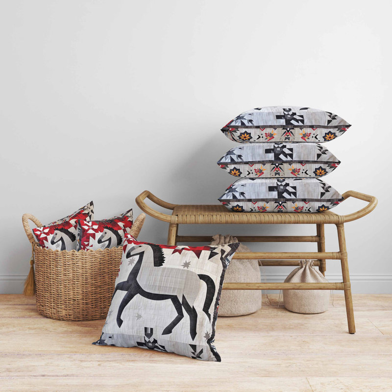 Coussin Starry Night, Carré 20 po, Noir / rouge / gris