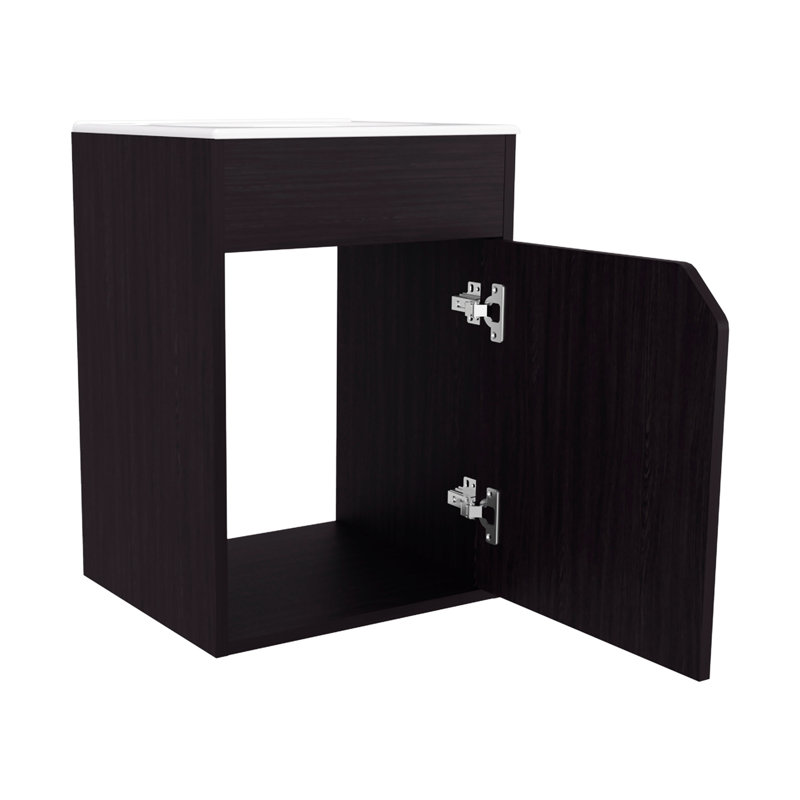 Meuble-lavabo flottant mural simple à fermeture en douceur pour un raffinement contemporain avec finition et élégance, Wengé