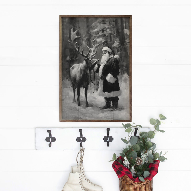 Père Noël et renne BW, 24" H x 16" W