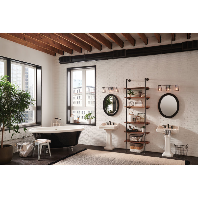 3-Light Open Cage Bath Vanity Fixture, Chrome/Satin Black