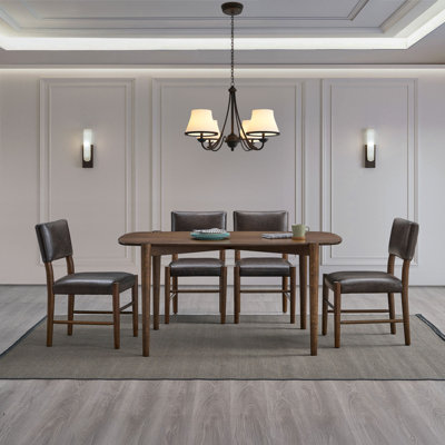ACTU-5 pièces, ensemble de table de salle à manger en bois de 58 pouces, couleur noyer