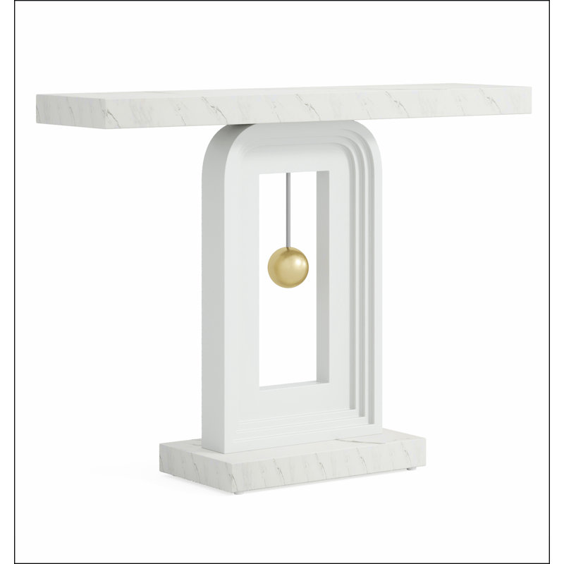 Console moderne avec base géométrique, canapé d'entrée étroit de 40 pouces avec décor doré, table d'appoint contemporaine en bois pour l'entrée du salon