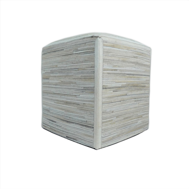 Zealand Leather Pouf, Beige Genuine Leather