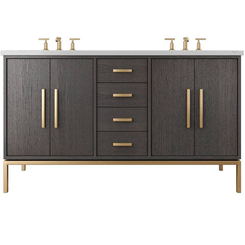 Rift White Oak Double Bath Vanity, 60", Gray Weathered, Satin Gold