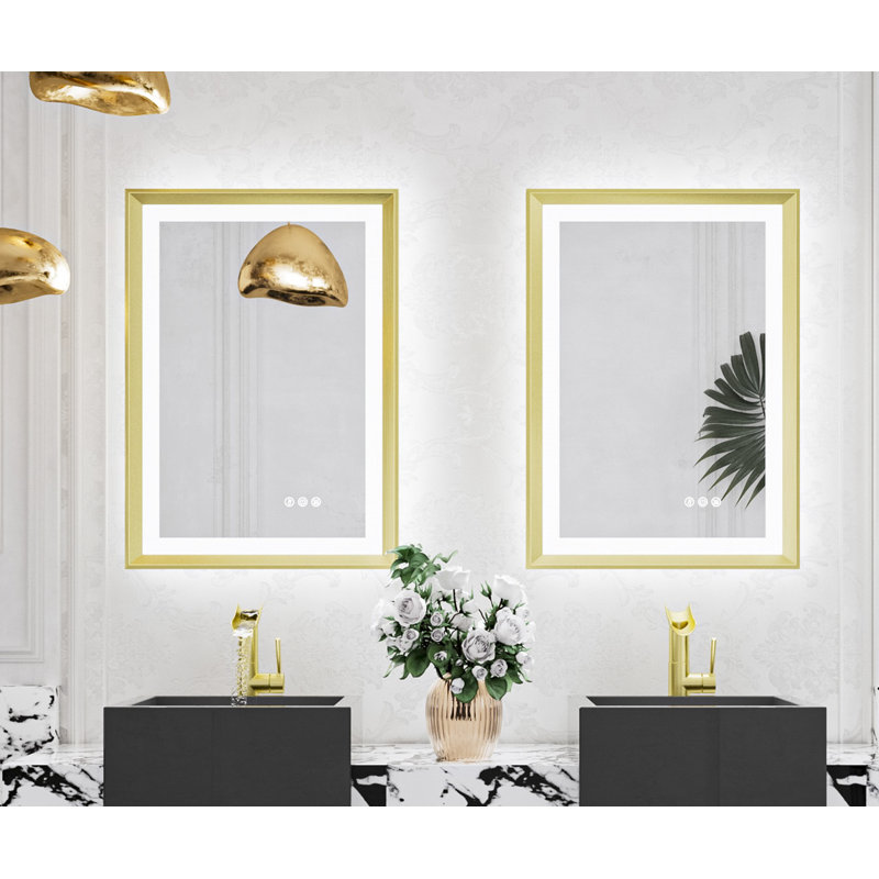 Miroir de salle de bain à DEL New Rockford, Doré, 28 po x 20 po, Rectangulaire