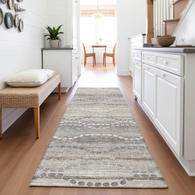 Machine Washable Indoor/Outdoor Xhevrie Beige Rug, Runner 2'3" x 7'6"