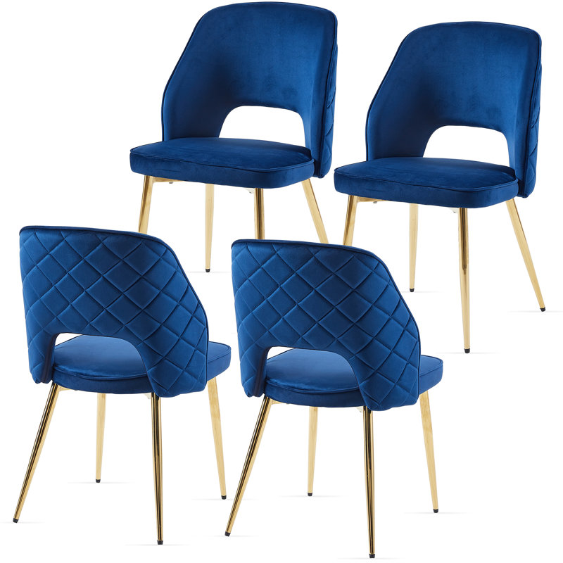 Open Back Dining Chairs, Velvet, Golden Leg, Navy Blue