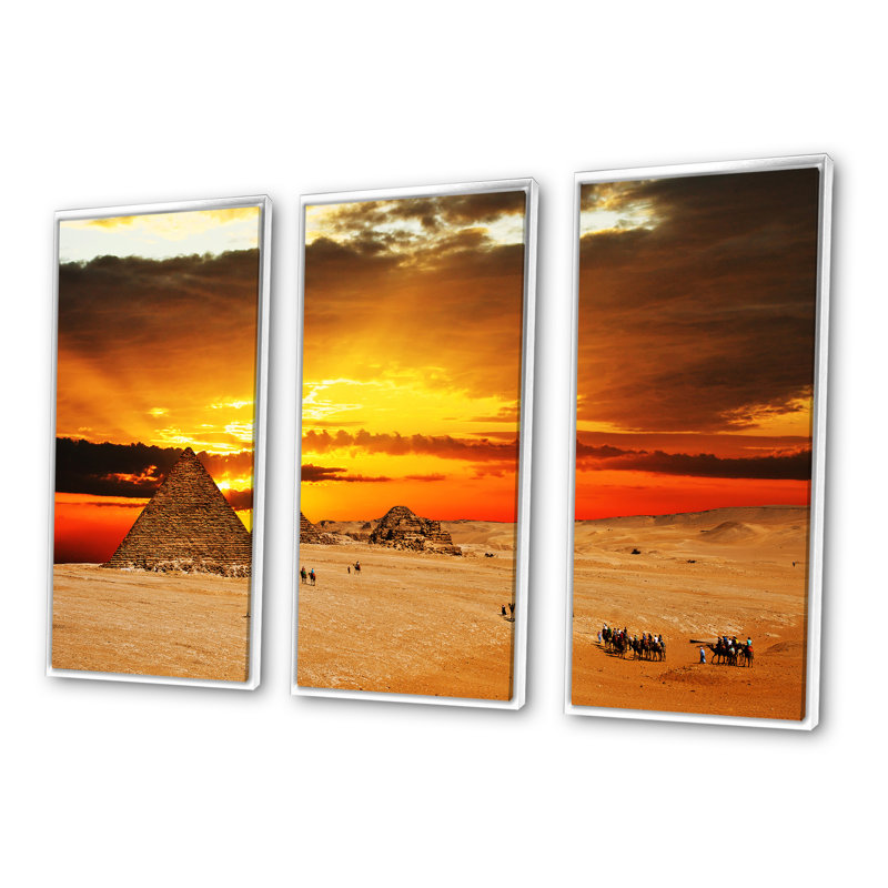 " Camel Caravan At Sunset " 3 - Pieces, 32" H x 48" W x 1" D, White