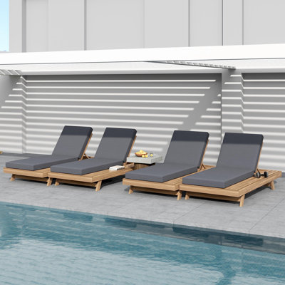 Acacia Wood Lounge Chaise Set With Adjustable Reclining, Water-Resistant Cushions, And Versatile Outdoor Compatibility