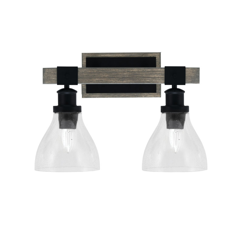 Bitner 2 Light Bath Bar Shown In Matte Black & Painted Distressed Wood-Look Metal Finish With 6.25" Clear Bubble Glass