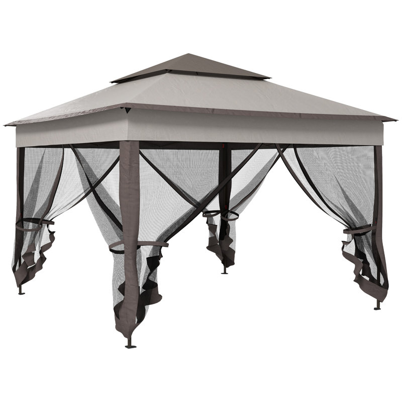 Outsunny 3x3 m Pop Up Gazebo Double-roof Garden Tent w/Netting, Light Grey