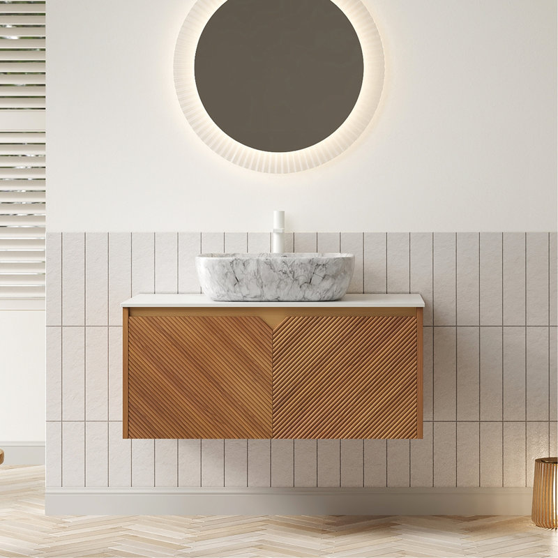 Woodinville Bathroom Vanity & Sink Choice, Plywood Storage Unit, Marble Pattern Ceramic Vessel, Sintered Stone Surface Treatment, Twill Double Doors With Metal Accoutrements 48" Constitution,