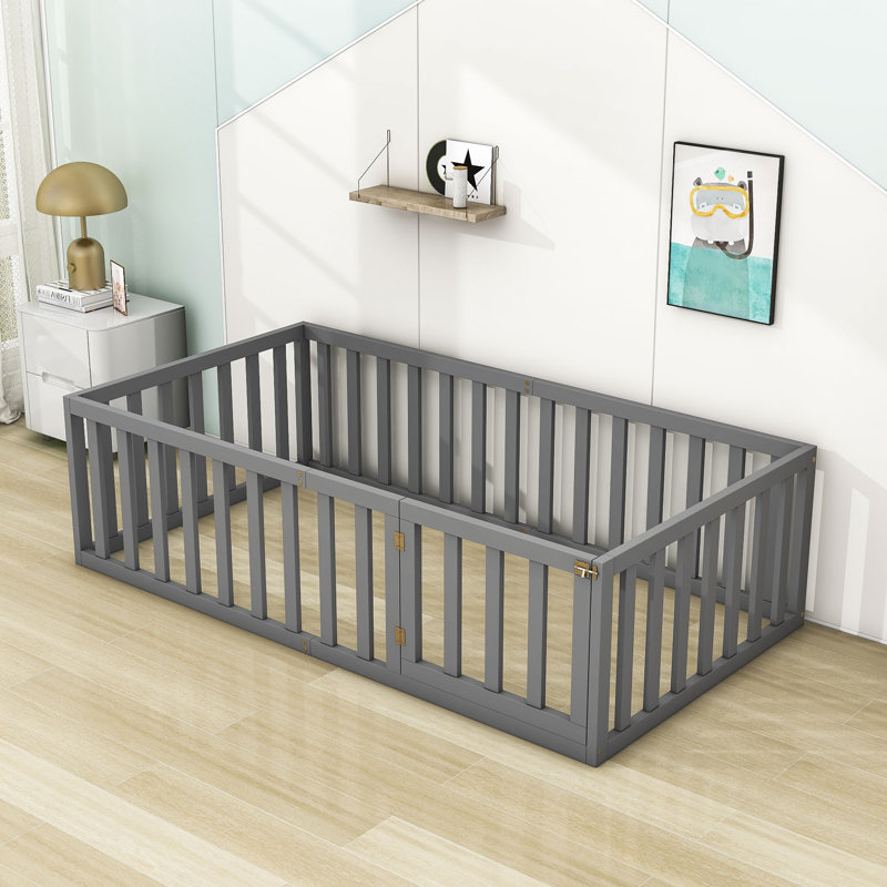 Structure de lit en bois Freta, Gris, Lit simple