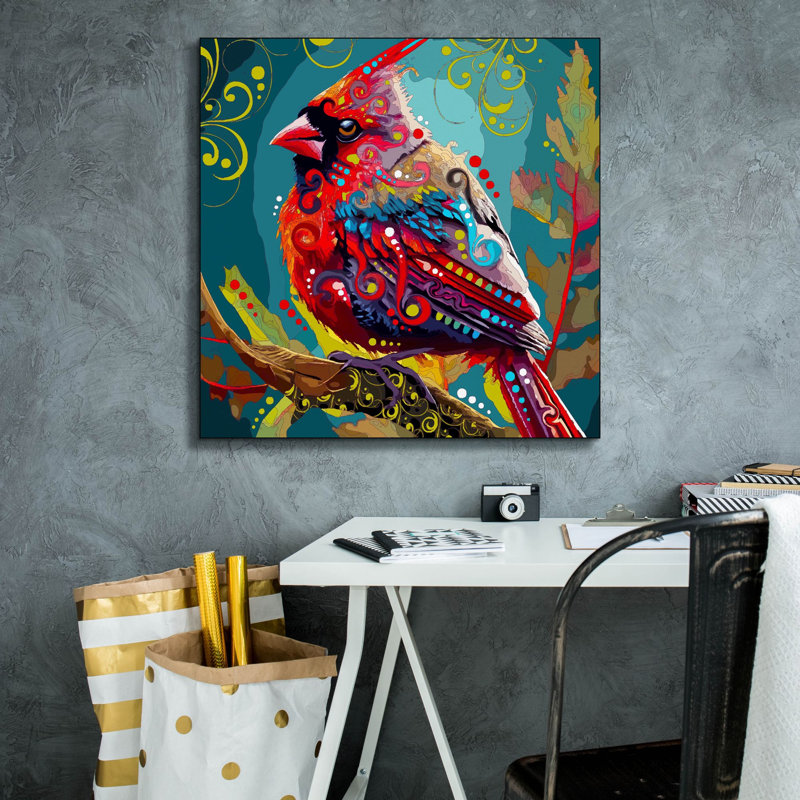 "Cardinal" par Dean Russo, art mural sur toile, 26 "x 26" par Dean Russo