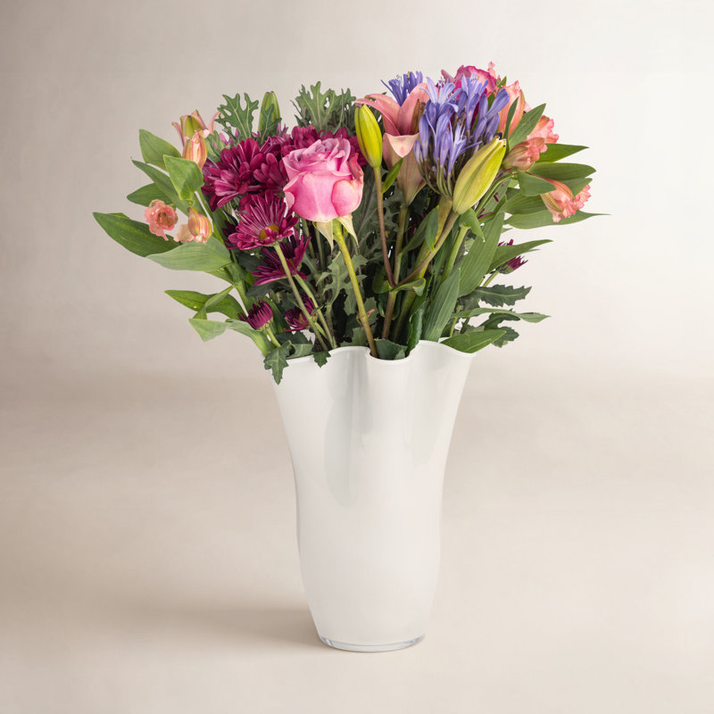 Ruffle Glass Table Vase, 7" H x 6.5" W x 6.5" D