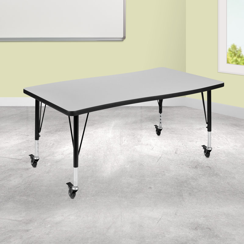 WaveEdge 28" x 47.5" Grey Laminate Mobile Adjustable Activity Table