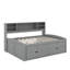Lit de jour double en bois avec 2 armoires de chevet, tablettes et tiroirs-336590309