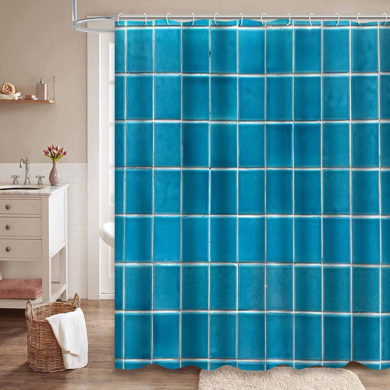 Rideau de douche à 12 crochets Blue Tiles, L 72 po x l 78 po