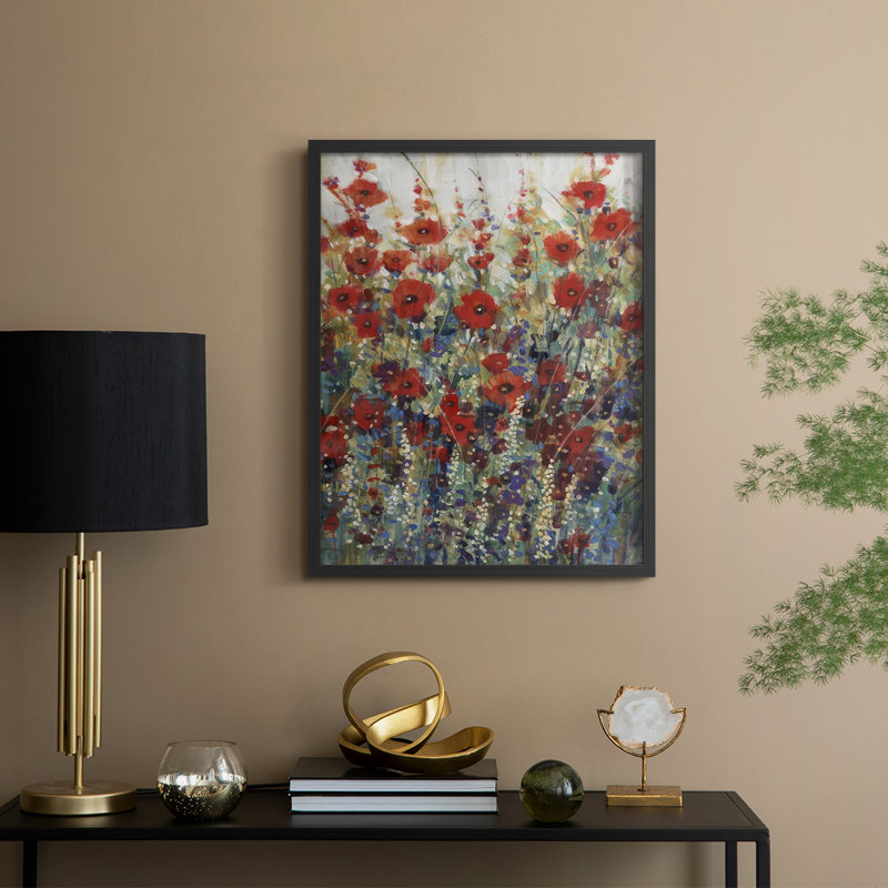 «Garden Poppies II», reproduction encadrée - bois massif, Noir, noir, noir, noir, H 21 po x l 17 po