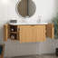 Meuble-lavabo de salle de bain, grande armoire de rangement flottante murale en bois massif à bords arrondis avec 2 portes latérales, lavabo en céramique blanche sans robinet, pré-assemblé