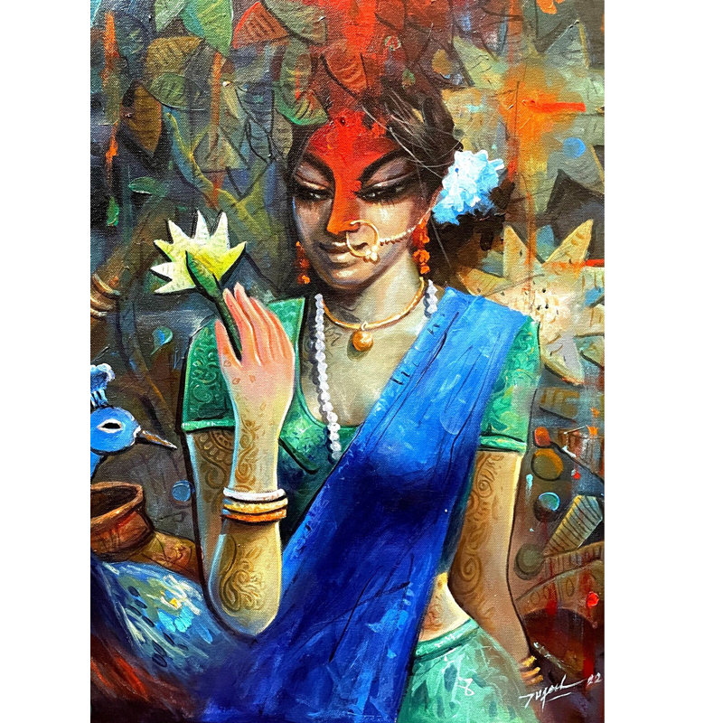 Radha Krishna Amour éternel | Acrylique sur toile | Par Jugal Sarkar