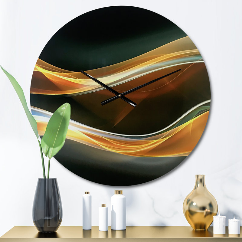 3D Wave Design - Modern wall clock, Medium, Gray/Gold/Brown