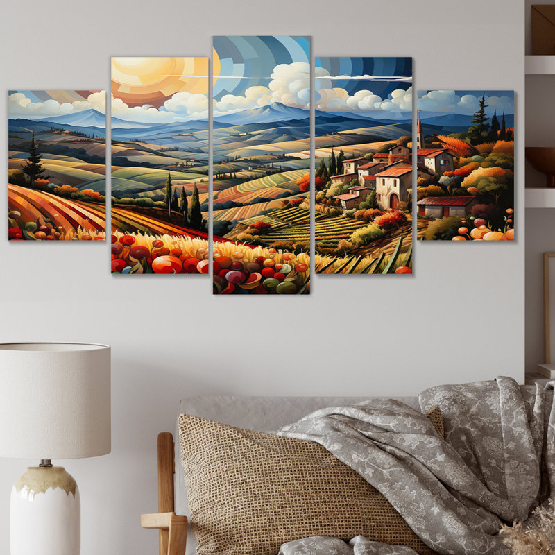 Italie, Toscane, vignobles VI, art mural sur toile, Italie, 5 panneaux
