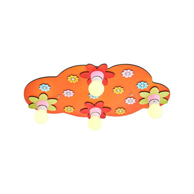 Modern Chandelier with Wooden Body, 25.6 x 24.4 x 2.4 Inches | 4 x E27 Socket (Bulb Not Included) | Energy Saving, Vibrant Orange Color | Perfect for Baby & Kids' Rooms, Seasonal Decor, and Young Spaces
