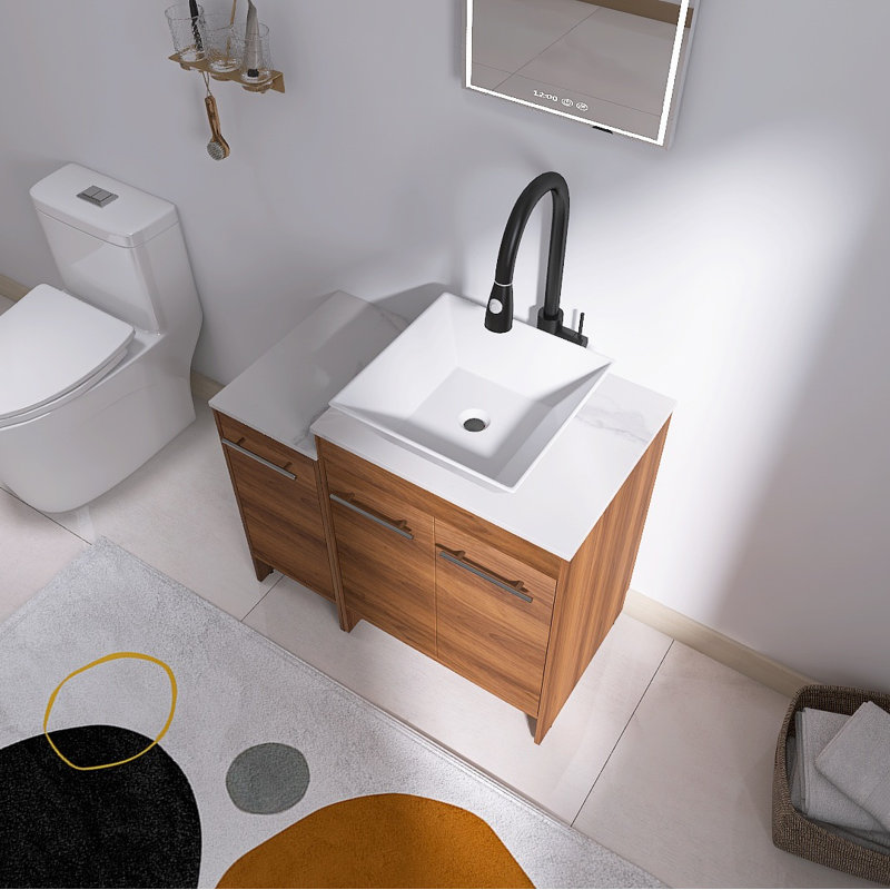 Ensemble de meuble-lavabo autoportant 36 po avec plateau en pierre frittée Aurrie, Aurrie, Square, 16.40"
