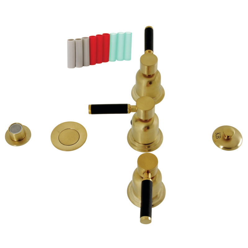 Kingston Brass Kaiser Three-Handle Vertical Spray Bidet Faucet with Brass Pop-Up, Brushed Brass