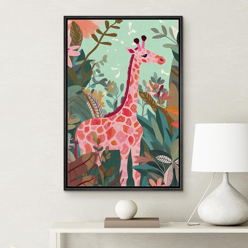 Animaux de la chambre de style givré rose vif de la jungle tropicale, Noir, H 24 po x l 16 po