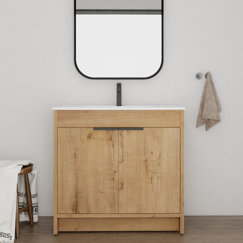 Meuble-lavabo sur pied simple 35,96 po avec plateau en céramique Maralou