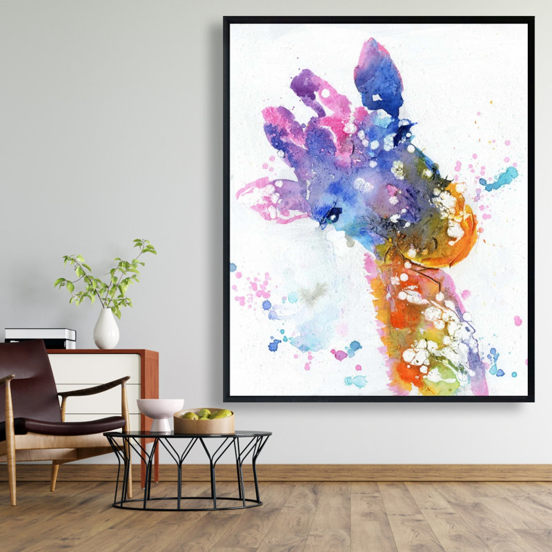 Abstract Giraffe with Colour Splash | Orange Animals Canvas Art