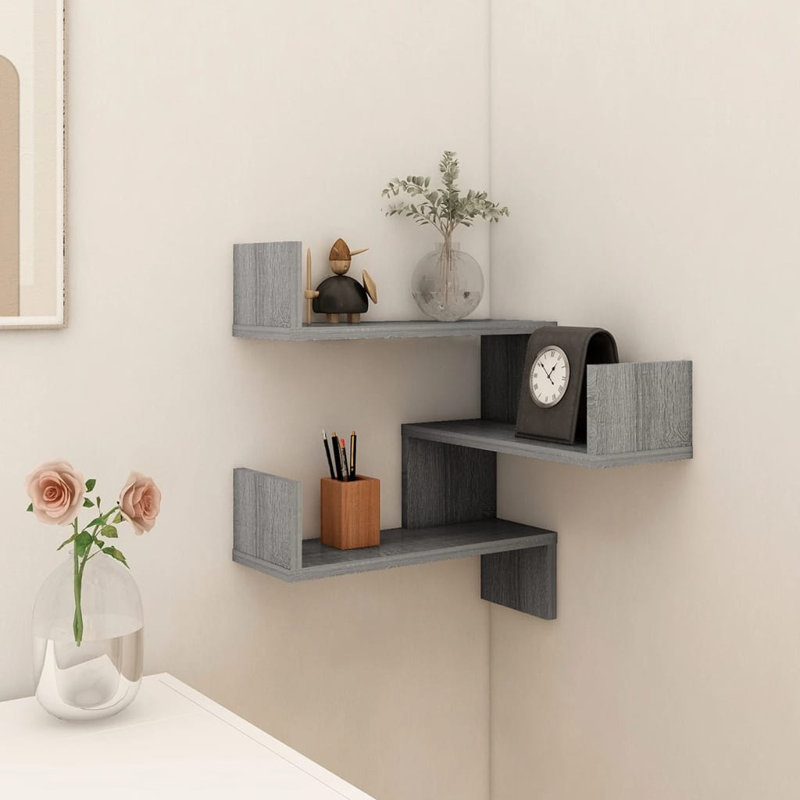 Aybri 3 Piece Corner Shelf, Grey