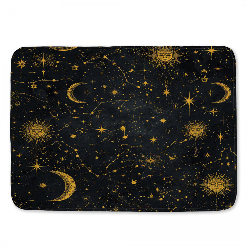 Celestial Sun Moon Motif Bath Mat, 34in W x 21in L