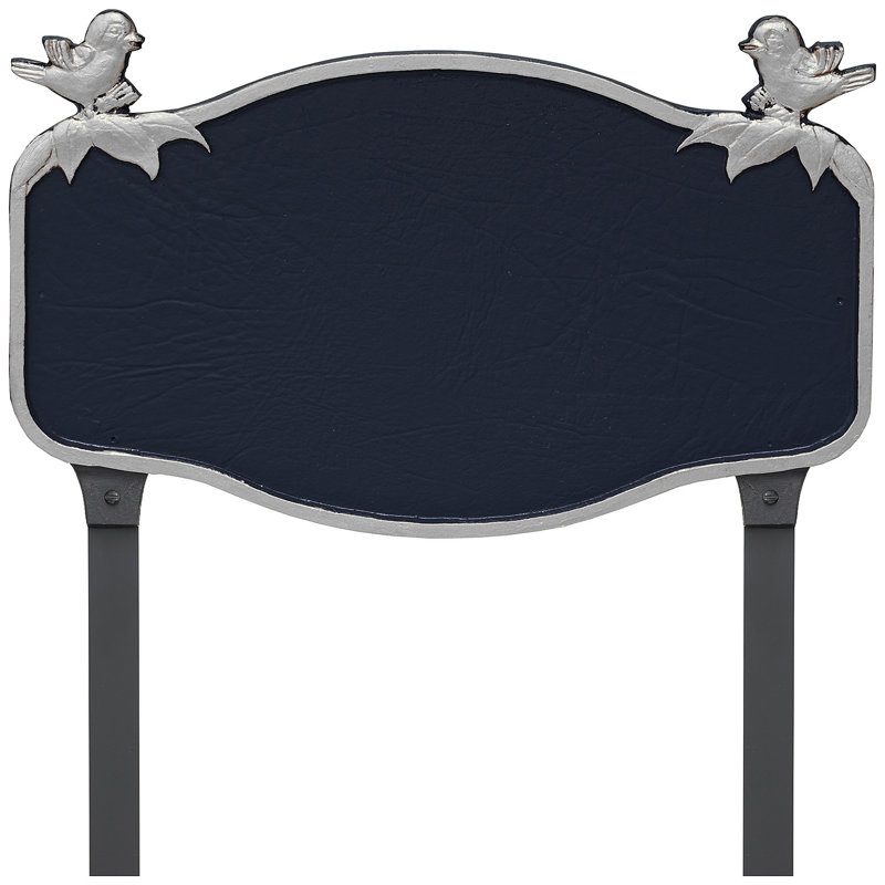 Plaque d'adresse mésange avec piquets de pelouse, Marine / Argent, Oui