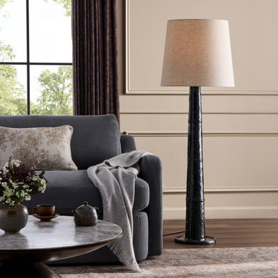 Lampe sur pied Nerissa - Fonte d'aluminium noir brillant