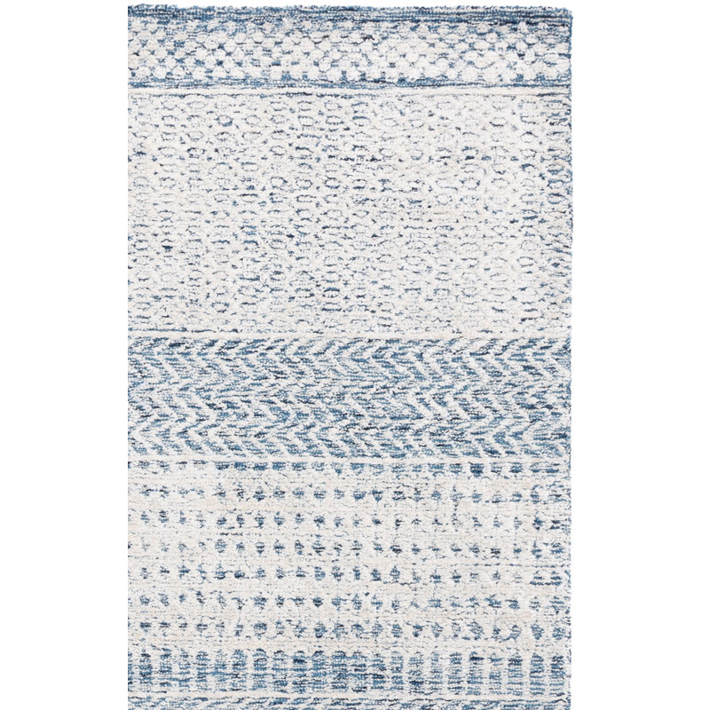Tapis oriental ivoire / bleu marine en laine touffeté à la main Ambr, Rectangle 8 pi x 11 pi