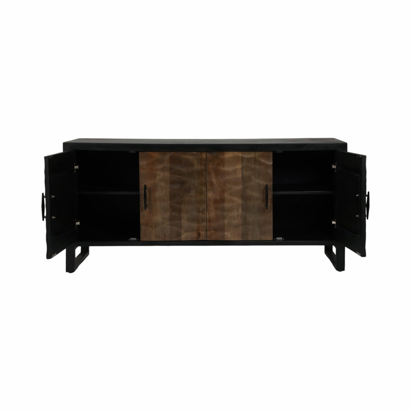 Meuble rectangulaire moderne en bois massif pour entrée - Petit meuble d'appoint étroit et moderne en bois avec cadre décoratif et rangements, portes, idéal pour un bureau - 165 cm, marron
