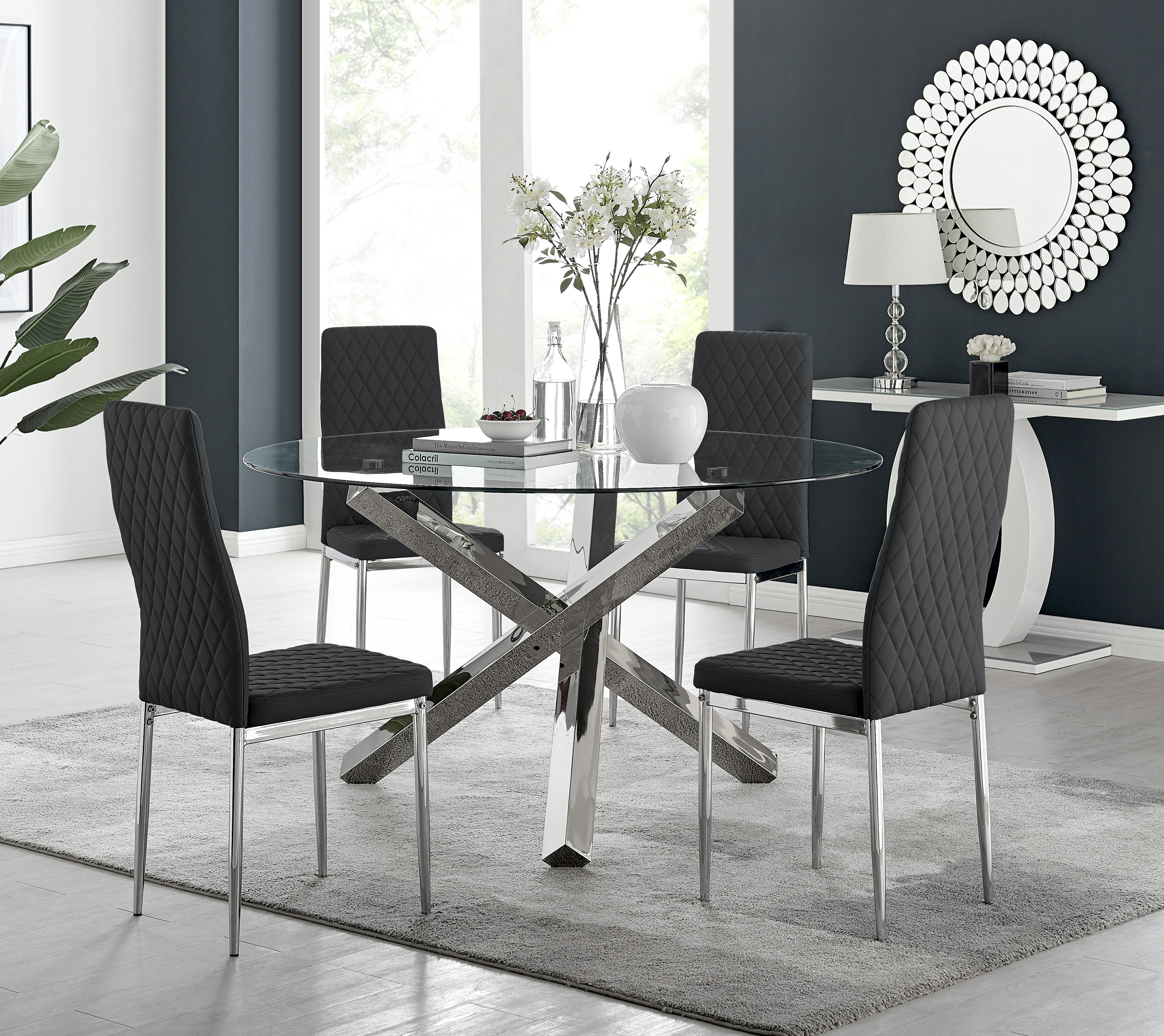 Canora Grey Vogo Modern Design Chrome and Glass Dining Table Set with 4 ...