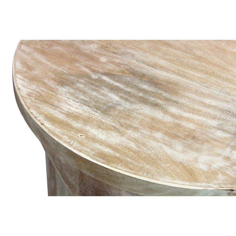 Keyston Round End Table With Shelf,  Natural Wood