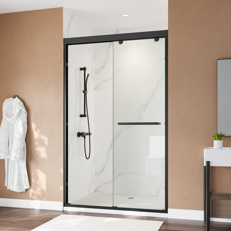 Porte de douche coulissante en verre trempé transparent épais certifié, Noir mat