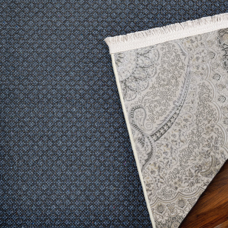 Tapis oriental gris à imprimé numérique tissé antidérapant lavable à la machine