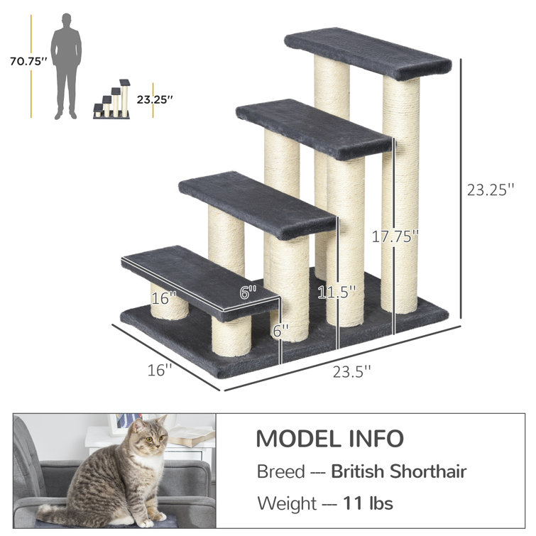 24'' Cat Tree 4-Step Stairway Perch Scratcher Pet Steps Stairs Dog Ramp  Ladder