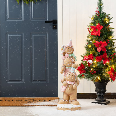 29.25"H Christmas Macaron Resin Stacked Gingerbread Man Porch Decor