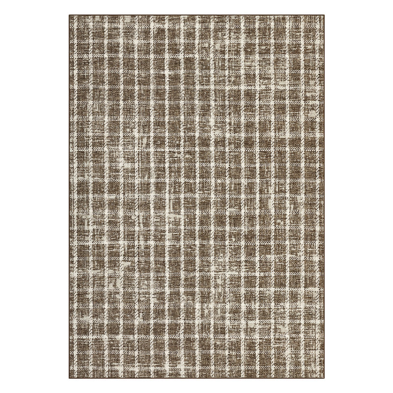 Tapis à motif géométrique à carreaux pour salon, cuisine, 8 x 10 pi (café)
