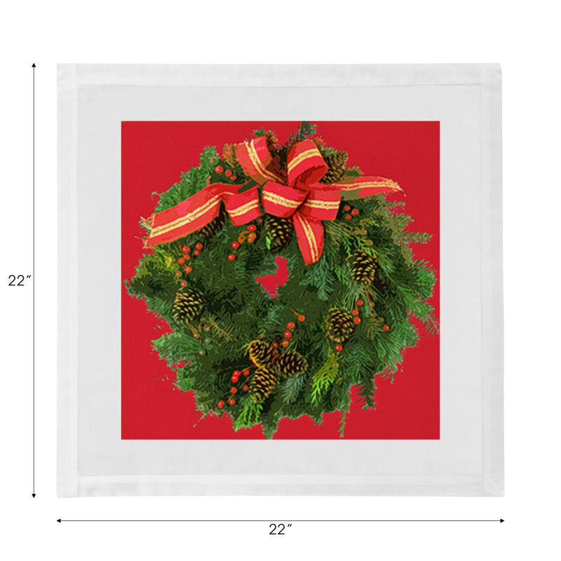 Christmas Wreath Cotton Sateen Dinner Napkins, Red