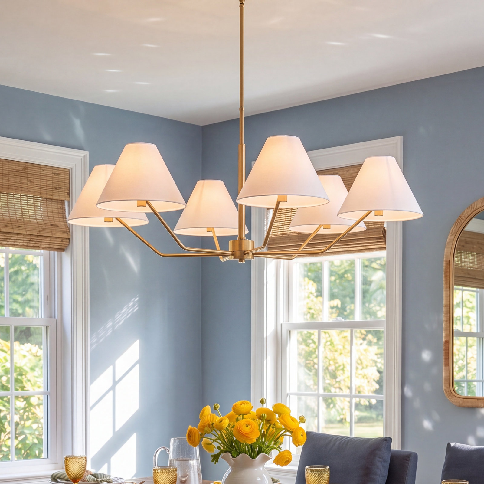Reggie 6-Light Large Chandelier, Satin Brass
